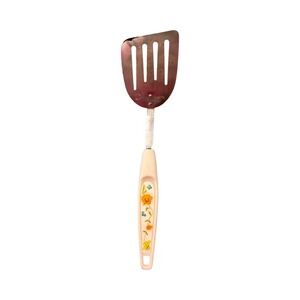 Vintage Foley Chrome Plated Slotted Spatula Turner Floral Cream Handle Retro MCM